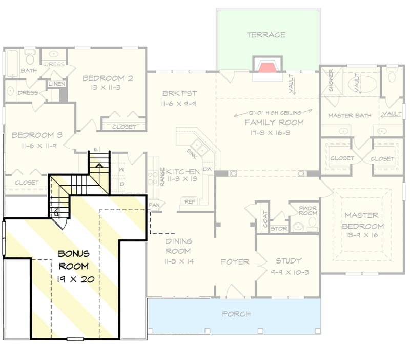 Plan 36018DK: Craftsman Home Plan with Bonus Above - 2216 Sq Ft - Floor Plan - Bonus Room - Craftsman, Northwest, Ranch