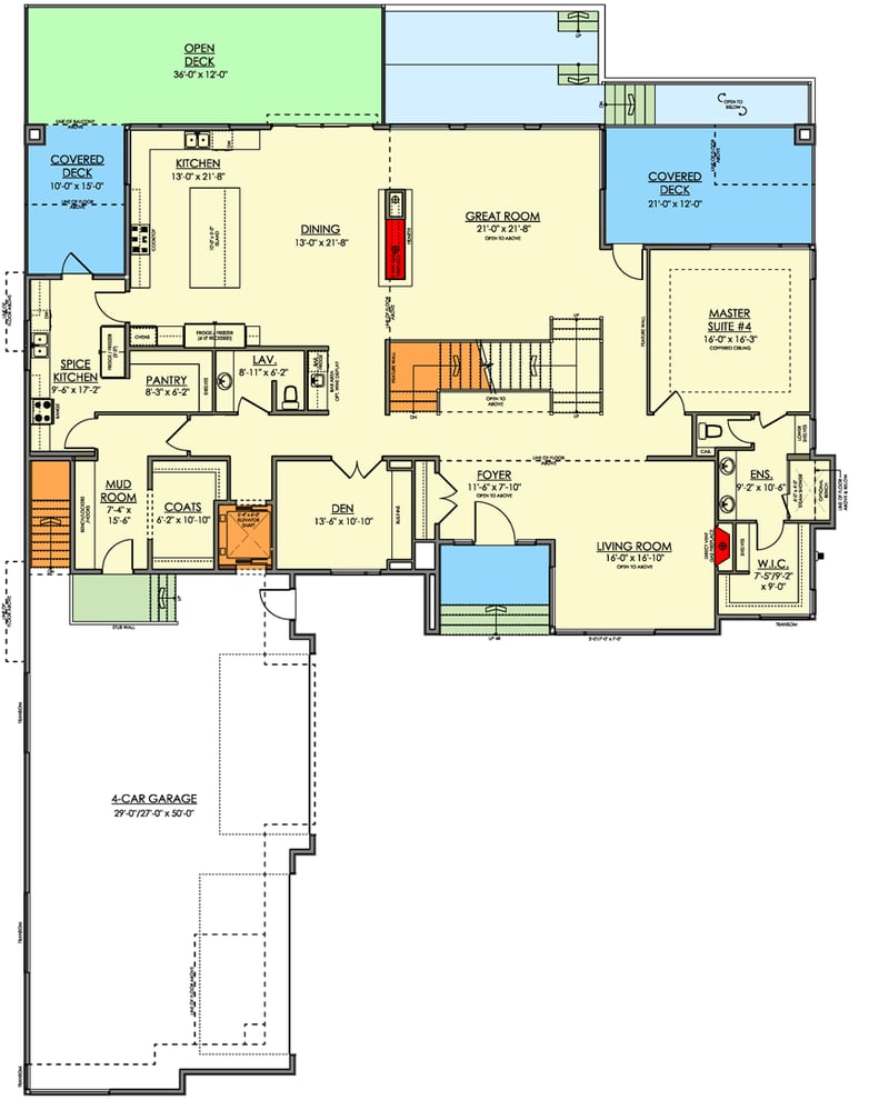 Plan 81830AB: Luxury Transitional House Plan with Multiple Master Suites - 6983 Sq Ft - Floor Plan - Main Level - Contemporary, Modern, Northwest, Transitional