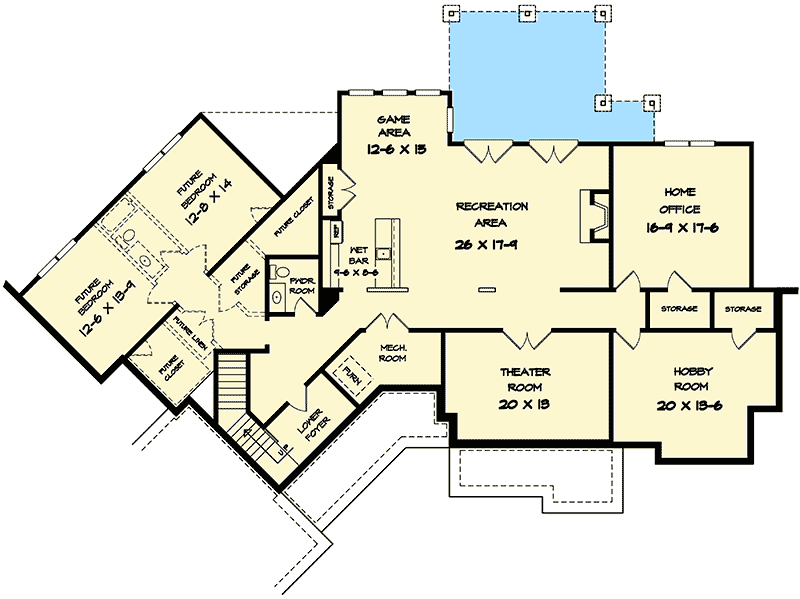 Plan 36027DK: Craftsman House Plan with Expansion Possibilities - 2731 Sq Ft - Floor Plan - Lower Level - Craftsman, Mountain, New American, Northwest