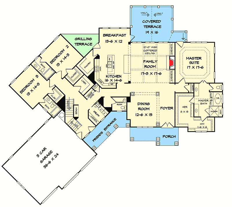 Plan 36027DK: Craftsman House Plan with Expansion Possibilities - 2731 Sq Ft - Floor Plan - Main Level - Craftsman, Mountain, New American, Northwest
