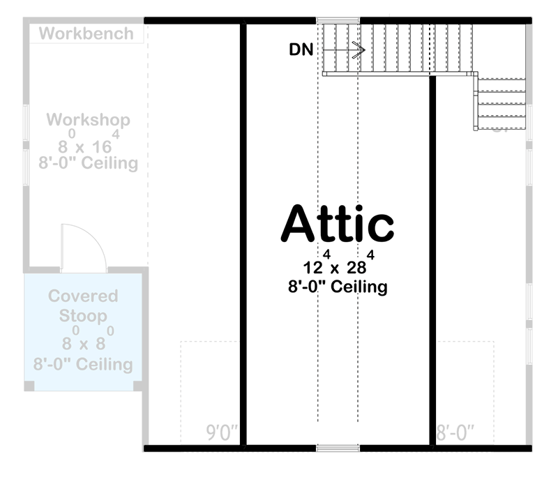 Plan 623328DJ: 2-Car Detached Garage with Shop and Storage Space - 890 Sq Ft - Floor Plan - 2nd Floor - Traditional