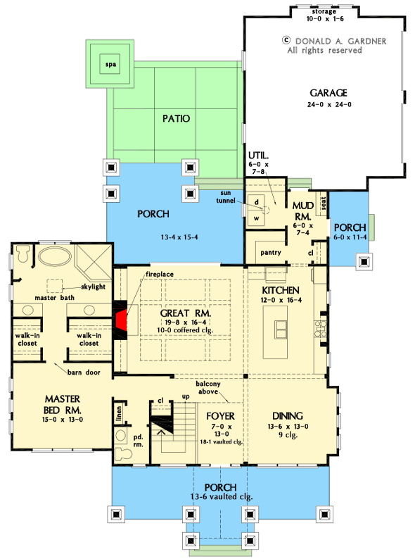 Plan 444423GDN: 2-Story Bungalow with Oversized Outdoor Living Space - 2286 Sq Ft - Floor Plan - Main Level - Bungalow, Country, Craftsman