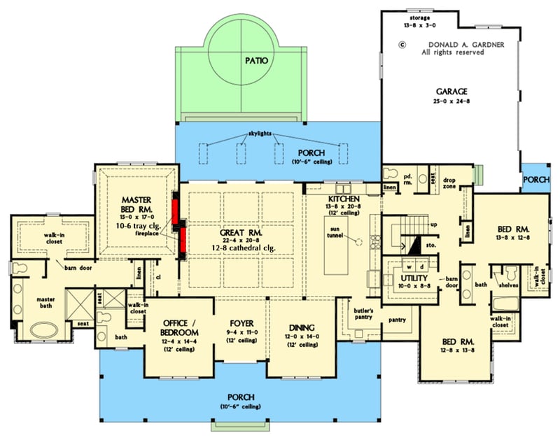 Plan 444425GDN: One-Story Modern Farmhouse with Upstairs Expansion - 3198 Sq Ft - Floor Plan - Main Level - Country, Farmhouse, Modern Farmhouse