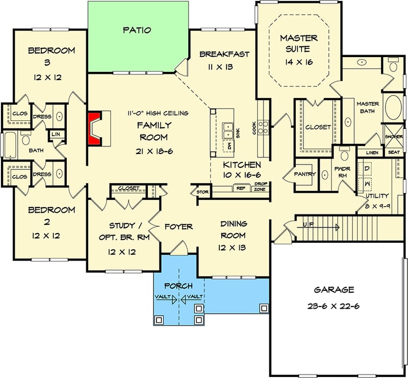Plan 36054DK: Corner Lot Craftsman House Plan - Floor Plan - Main Level - Craftsman, Northwest