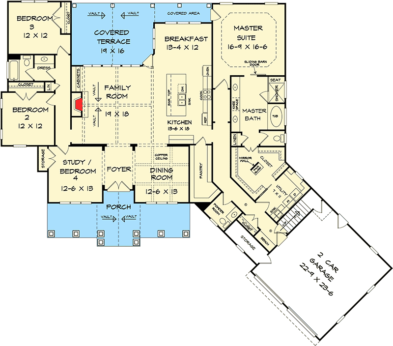 Plan 36061DK: Bright and Airy Craftsman House Plan - 2772 Sq Ft - Floor Plan - Main Level - Craftsman, New American, Ranch