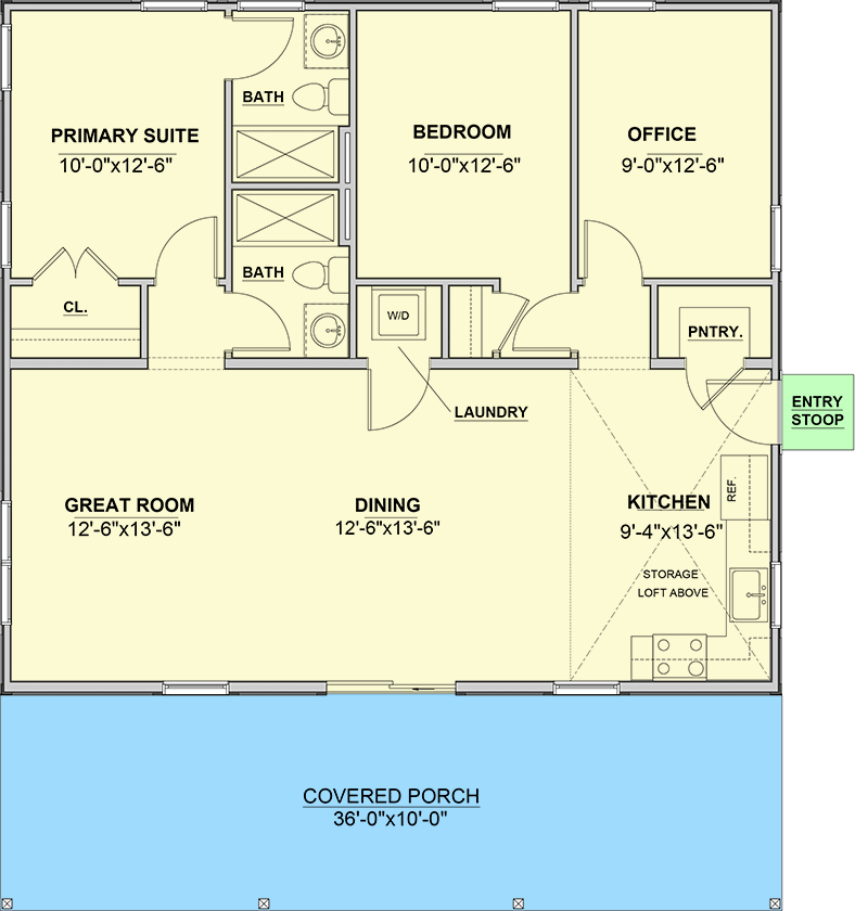 Plan 550019LAN: 2 Bed Mid-Century Modern House Plan with Home Office - 1152 Sq Ft - Floor Plan - Main Level - Contemporary, Mid Century Modern, Modern