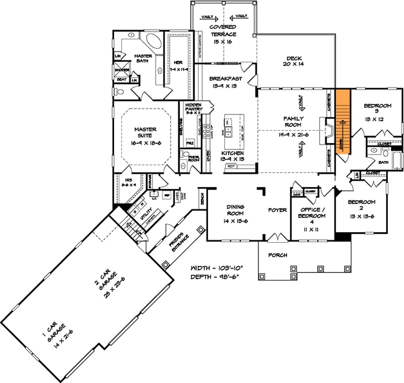 Plan 36069DK: Handsome Craftsman House Plan - Floor Plan - Basement Stairs Locating - Craftsman, Mountain, New American