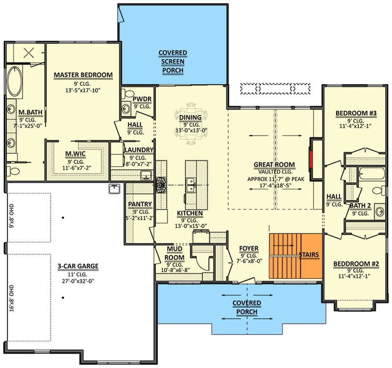 Plan 911038JVD: One-Story House Plan with 3-Car Garage - 2283 Sq Ft - Floor Plan - Main Level - Ranch, Traditional