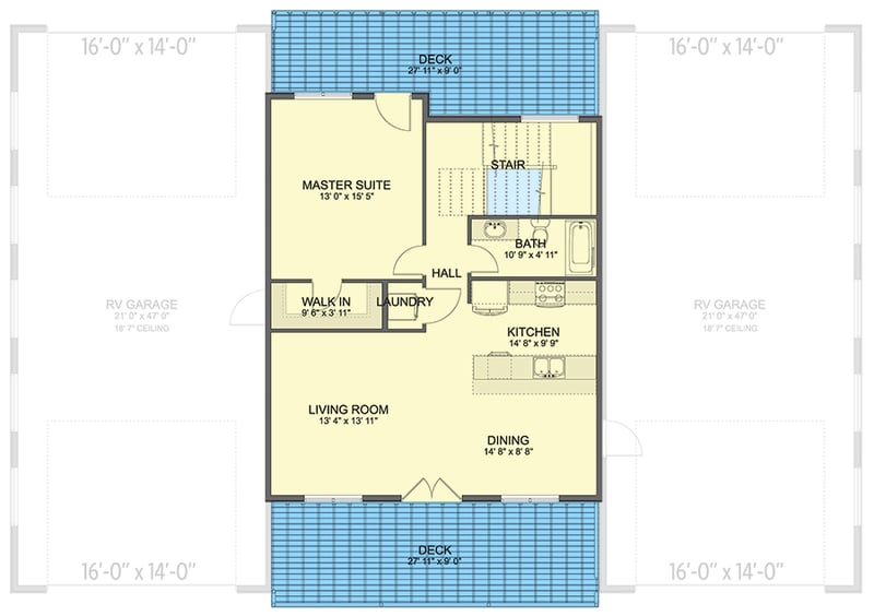Plan 61494UT: Twin RV-Friendly Garage with 1-Bed Apartment Above - Floor Plan - 2nd Floor - Contemporary, Traditional
