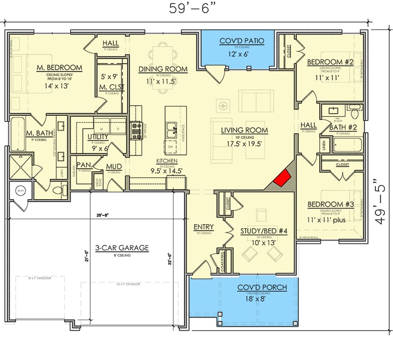 Plan 421552CHD: New American House Plan with Flex Room and 3-Car Garage - 1877 Sq Ft - Floor Plan - Main Level - Craftsman, New American, Ranch