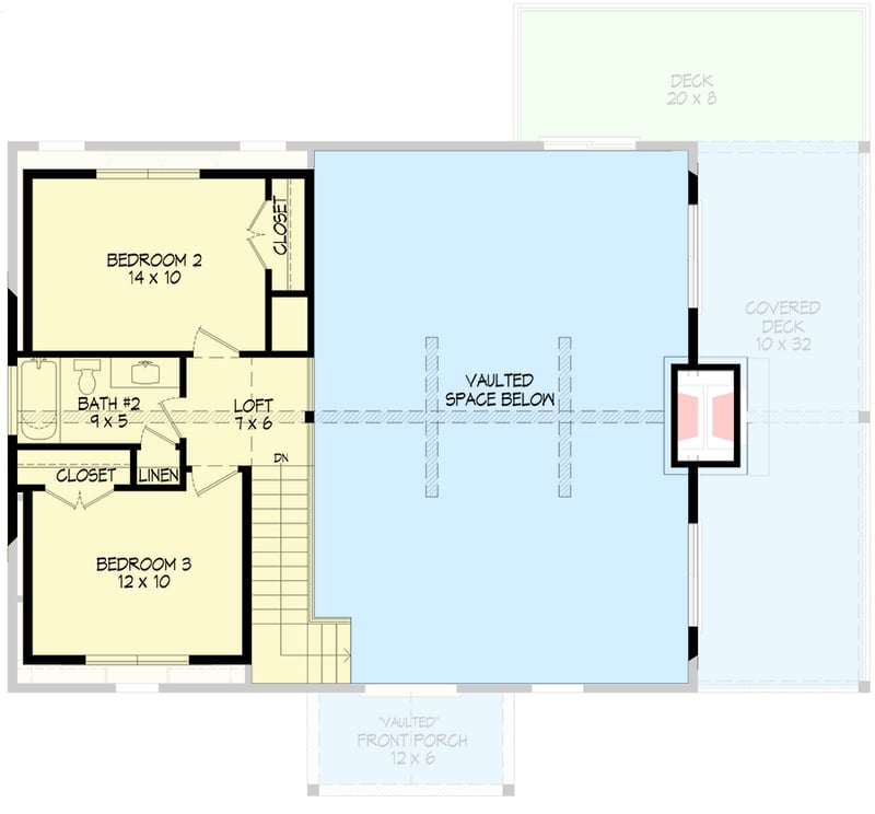 Plan 680298VR: 4-Bed Rustic Country Home Plan with Two Story Great Room  - Floor Plan - 2nd Floor - Country, Mountain, New American, Rustic, Vacation