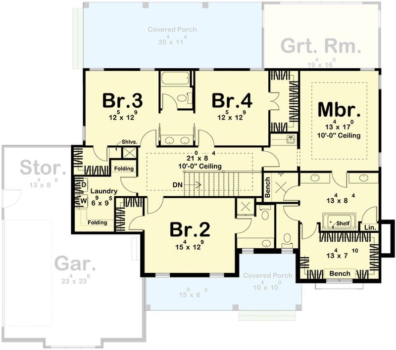 Plan 623336DJ: 4-Bedroom Transitional House Plan with Second Floor Master Suite - 3,469 Sq. Ft. - Floor Plan - 2nd Floor - Modern, New American, Transitional