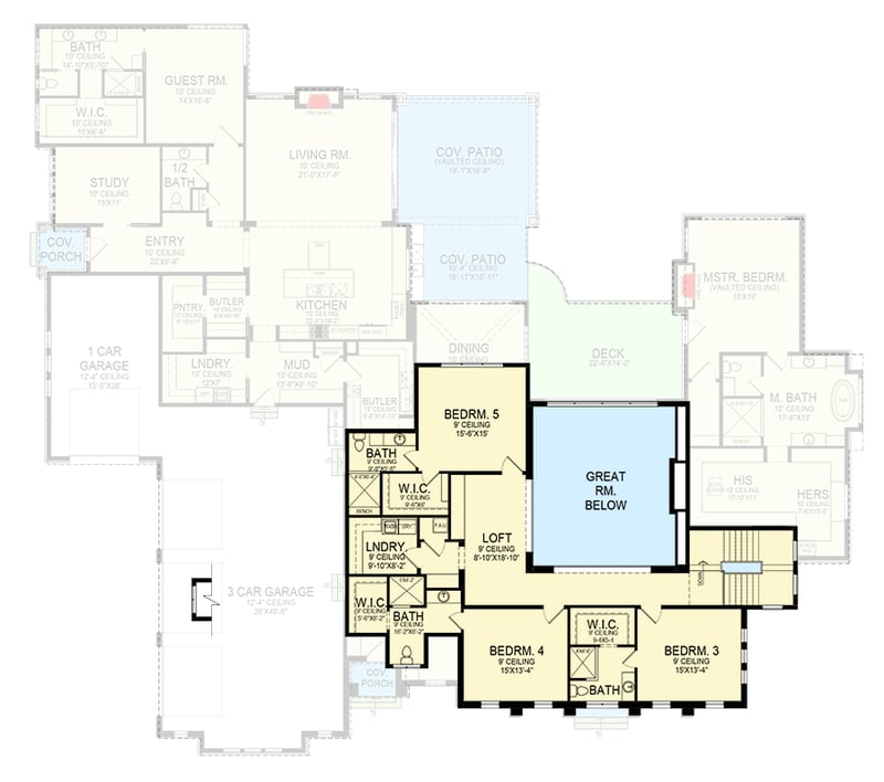 Plan 290180IY: 5-Bed Southern Traditional Home Plan with Two Story Great Room and Oversized Apartment- 7644 Sq Ft - Floor Plan - 2nd Floor - Country, New American, Southern, Southern Traditional, Traditional