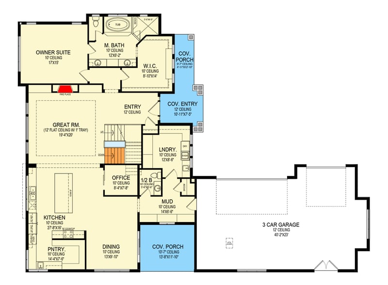 Plan 290181IY: Two Story Traditional Home Plan with Upstairs Loft - 3581 Sq Ft - Floor Plan - Main Level - New American, Traditional