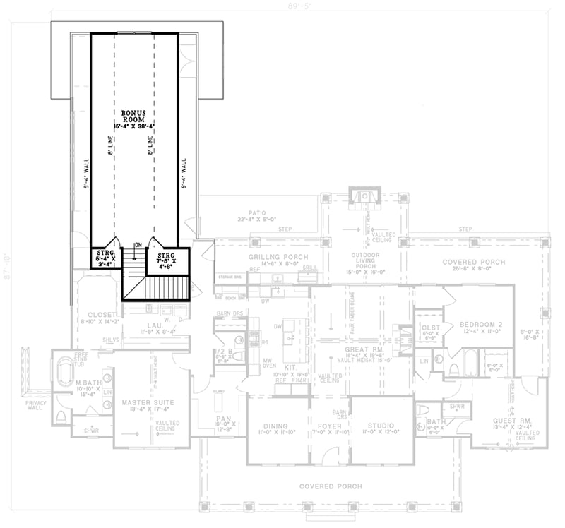Plan 70881MK: 3-Bed Farmhouse Plan with 3-Car Garage and Bonus Level Above - 2564 Sq Ft - Floor Plan - Bonus Room - Basement Stairs - Country, Farmhouse, Modern Farmhouse, New American