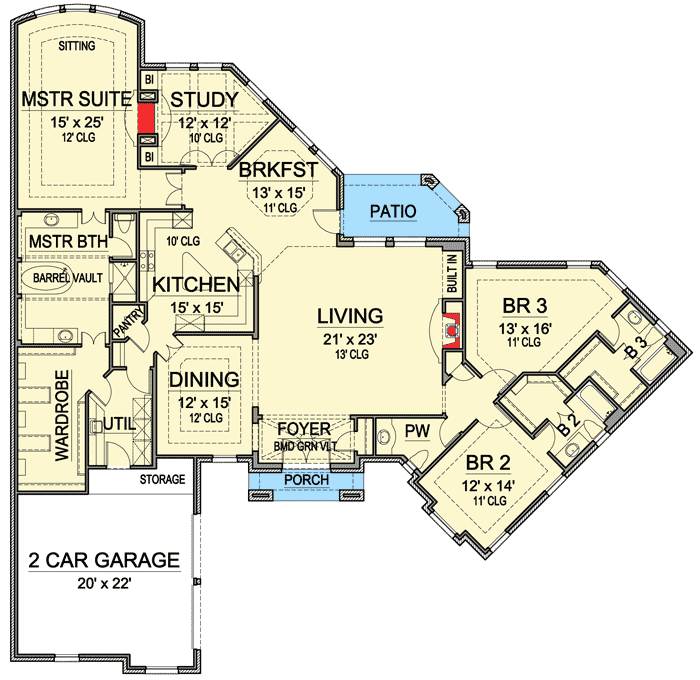 Plan 36119TX: Stunning Home Plan with Angles - Floor Plan - Main Level - European, Traditional