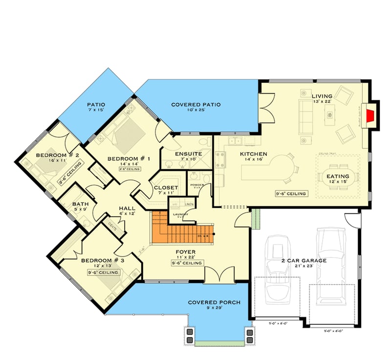 Plan 147001RML: Craftsman Ranch House Plan with Finished Lower Level - 3414 Sq Ft - Floor Plan - Main Level - Country, Craftsman, Mountain, Northwest, Ranch
