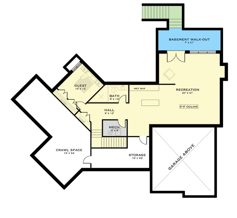 Plan 147001RML: Craftsman Ranch House Plan with Finished Lower Level - 3414 Sq Ft - Floor Plan - Lower Level - Country, Craftsman, Mountain, Northwest, Ranch