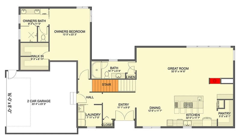 Plan 61498UT: 4-Bed Modern House Plan with 2-Car Garage - 2784 Sq Ft - Floor Plan - Main Level - Contemporary, Modern
