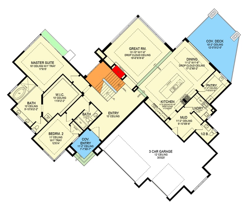 Plan 290184IY: Modern House Plan with Upstairs Reading Nook with Fireplace - 4036 Sq Ft - Floor Plan - Main Level - Mid Century Modern, Modern, Mountain