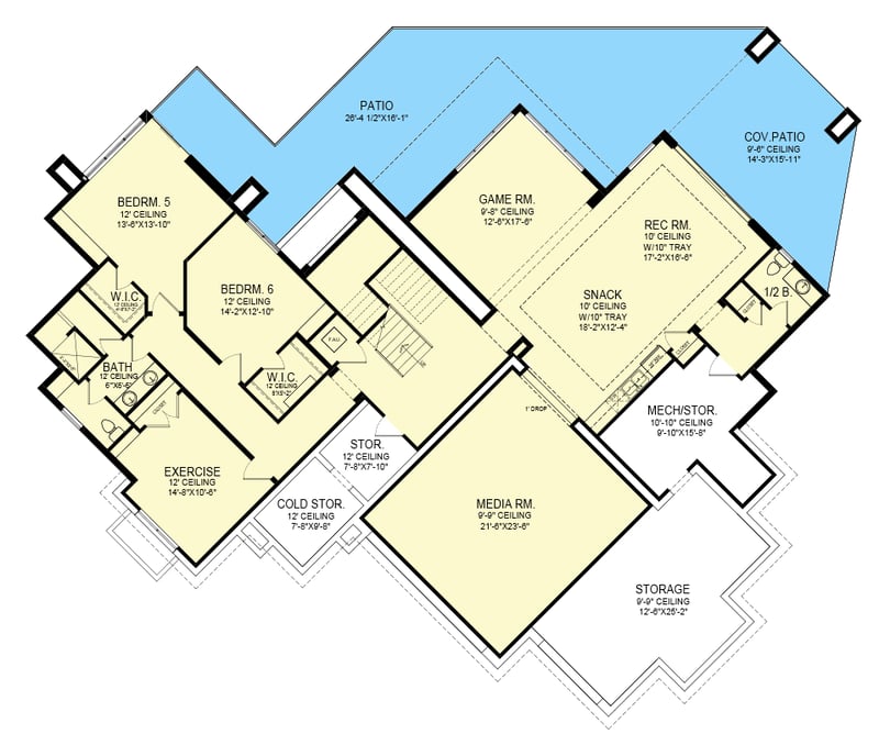 Plan 290184IY: Modern House Plan with Upstairs Reading Nook with Fireplace - 4036 Sq Ft - Floor Plan - Lower Level - Mid Century Modern, Modern, Mountain