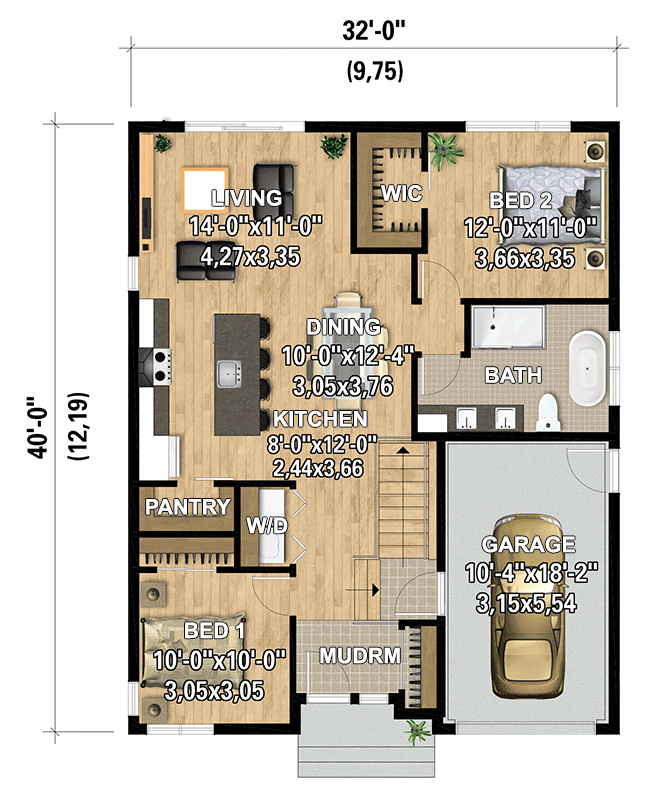 Plan 801166PM: Modern Euro-Style House Plan Under 1100 Square Feet - Architectural Designs - Floor Plan - Main Level - Contemporary, European, Modern, Scandinavian