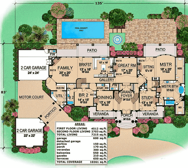Plan 36136TX: Grand Estate Home Plan - Floor Plan - Main Level - European, Mediterranean