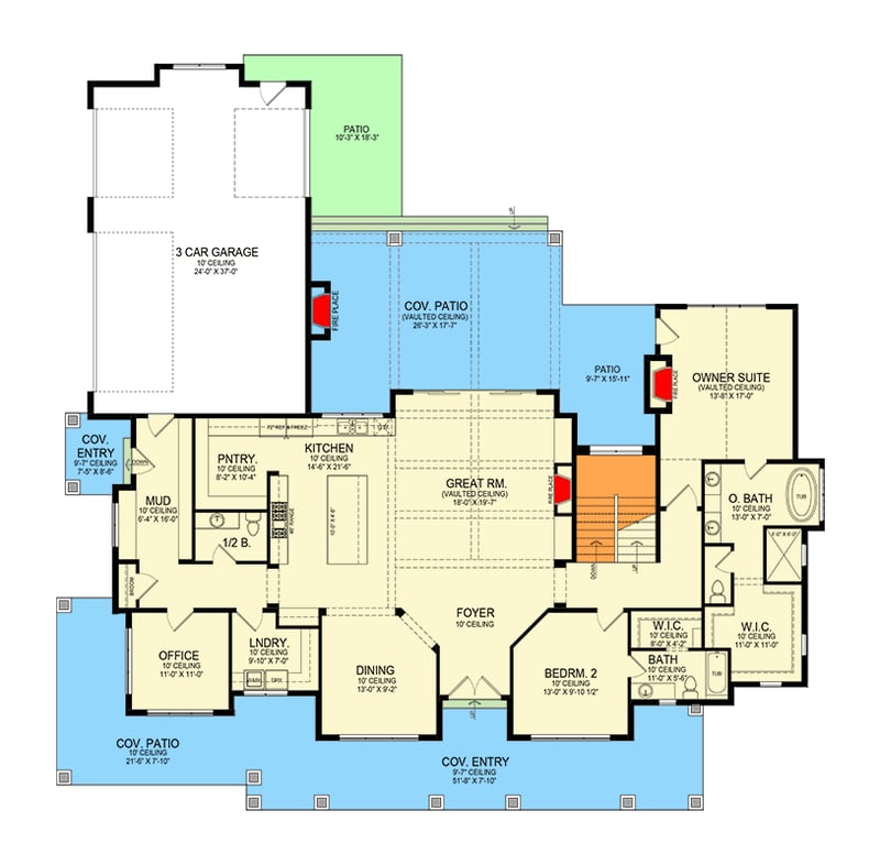 Plan 290189IY: 6 Bed Modern Farmhouse Plan with Large Front Porch - 3685 Sq Ft - Floor Plan - Main Level - Country, Farmhouse, Modern Farmhouse, New American