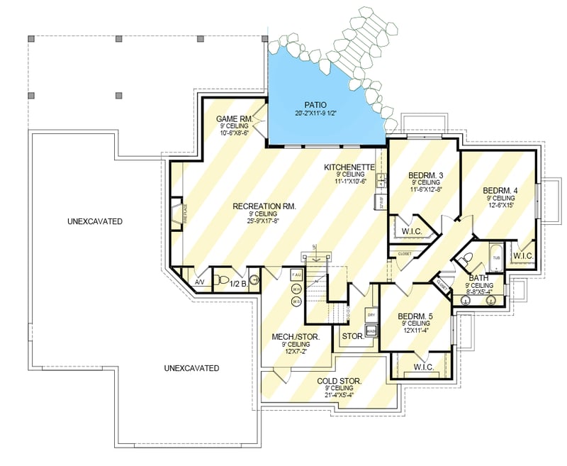 Plan 290190IY: One-Story Craftsman House Plan with Lower Level Expansion - 2195 Sq Ft - Floor Plan - Lower Level