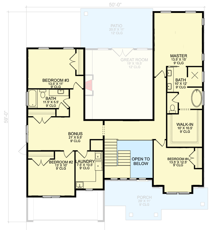 Plan 580084DFT: Two-Story Craftsman Home Plan with Bonus Space and Den - 3354 Sq Ft - Floor Plan - 2nd Floor - Country, Craftsman, New American, Traditional