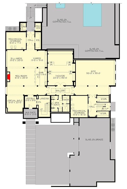Plan 23966JD: Luxury Modern Mountain House Plan with Finished Lower Level and Roof Deck - 13535 Sq Ft - Floor Plan - Lower Level - Mid Century Modern, Modern, Mountain