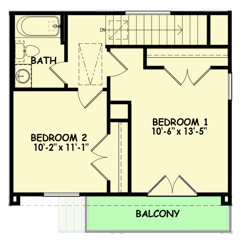 Plan 100323GHR: Modern ADU with 2 Bedrooms - 960 Square Feet - Floor Plan - 2nd Floor - Contemporary, Modern