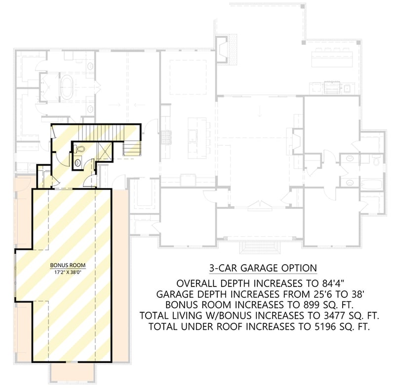 Plan 56544SM: 4-Bed Modern Farmhouse Plan with Optionally Finished Bonus Room - 2578 Sq Ft - Floor Plan - 3-Car Garage (Paid Option) Optionally Finished Bonus Room  - Country, Farmhouse, Modern Farmhouse, New American