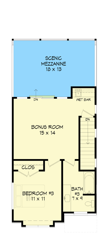 Plan 680301VR: 19-Foot-Wide 3-Story House Plan with Contemporary Exterior - 2019 Sq Ft - Floor Plan - 3rd Level - Contemporary