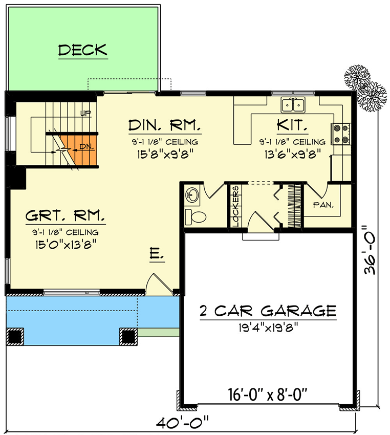 Plan 89008AH: 2-Story Modern House Plan with 3 Upstairs Bedrooms and Laundry - 1634 Sq Ft - Floor Plan - Main Level - Contemporary, Mid Century Modern, Modern