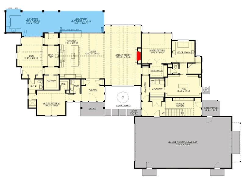 Plan 23970JD: 4-Bed House Plan with 4-Car Barn-Like Garage - 4815 Sq Ft - Floor Plan - Main Level - Country, New American, Transitional
