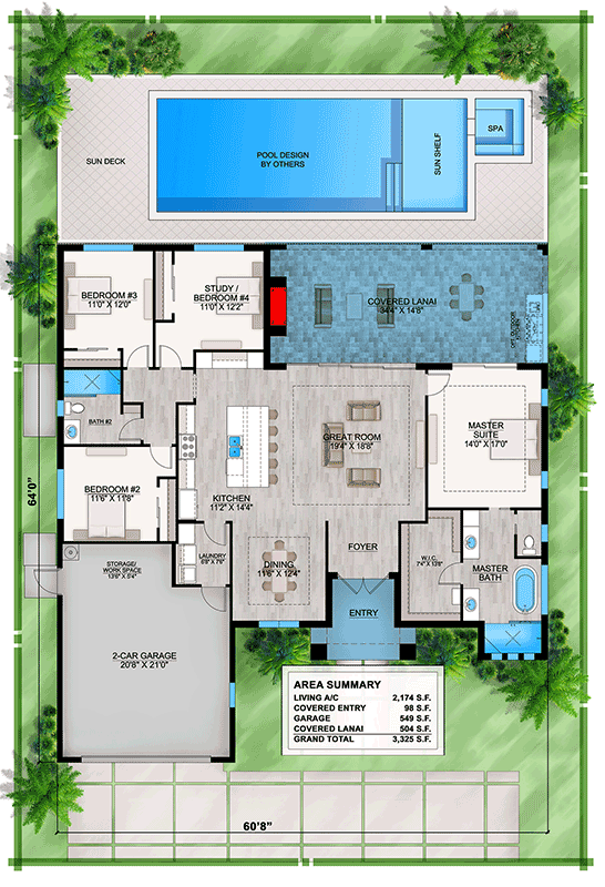 Plan 86149BW: Coastal Contemporary House Plan with Flex Room  and Outdoor Fireplace - 2174 Sq Ft - Floor Plan - Main Level - Coastal Contemporary, European, Florida-Style, Mediterranean, Transitional