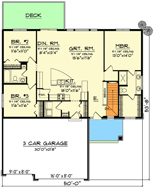 Plan 89068AH: Modern Prairie Ranch House Plan with Optional Finished Lower Level - 1583 Sq Ft - Floor Plan - Main Level - Contemporary, Mid Century Modern, Prairie, Ranch