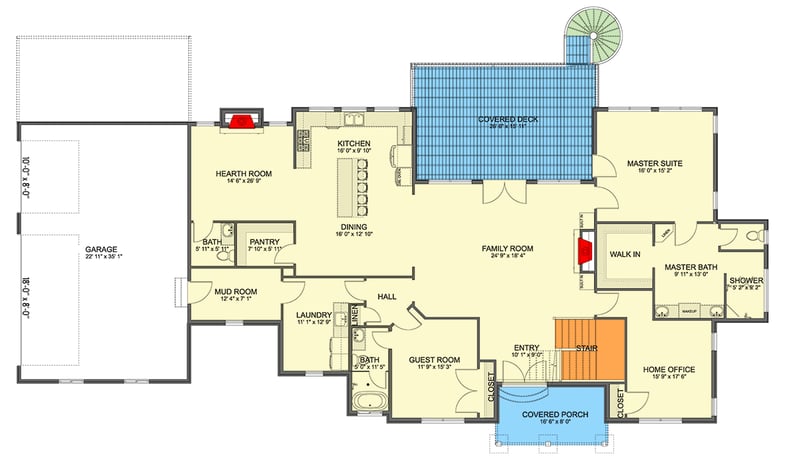 Plan 61500UT: One-Story House Plan with Lower Level Expansion - 2690 Sq Ft - Floor Plan - Main Level - Ranch, Transitional