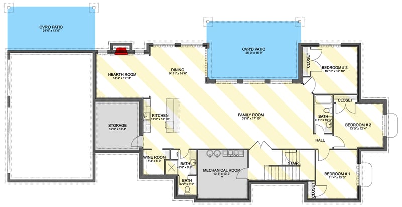 Plan 61500UT: One-Story House Plan with Lower Level Expansion - 2690 Sq Ft - Floor Plan - Optional Lower Level - Ranch, Transitional
