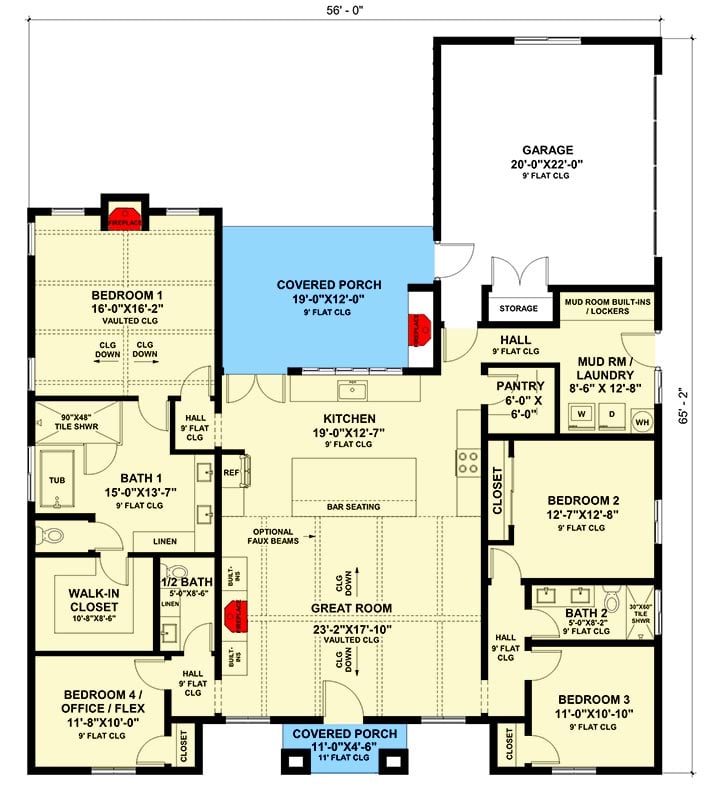 Plan 420143WNT: New American Farmhouse with Flex Room and 2- and 3-Car Garage Options - 2250 Sq Ft - Floor Plan - Main Level - Contemporary, Modern, New American, Ranch, Transitional