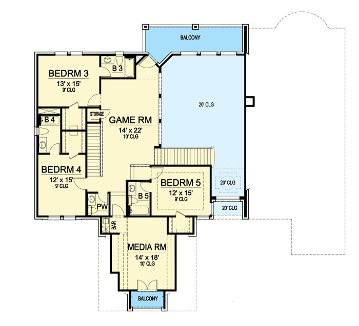 Plan 36193TX: Game Room With Overlook And Balcony - Floor Plan - 2nd Floor - European, Traditional