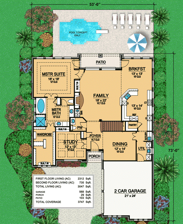 Plan 36204TX: Luxury 3-Bedroom European Traditional House Plan with First-Floor Master - Floor Plan - Main Level - European, Traditional