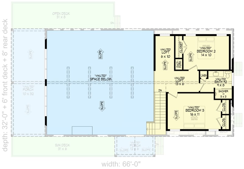 Plan 680323VR: 2-Story Lake House Plan with Vaulted Great Room and Lower Level Garage - Floor Plan - 2nd Floor - Cottage, Country, Craftsman