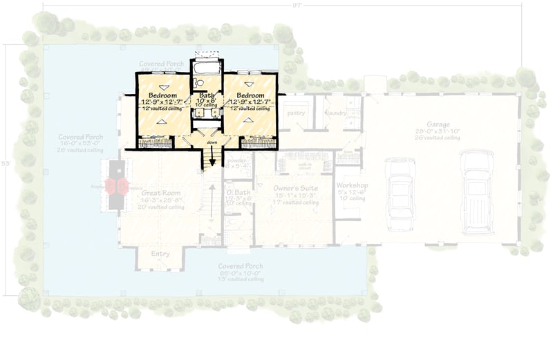 Plan 12977KN: 3-Bedroom Modern Farmhouse Barndominium House Plan with Wrap-Around Porch and 2-Car Garage - Floor Plan - 2nd Floor - Barndominium, Country, Craftsman, Farmhouse, Modern Farmhouse, New American, Traditional