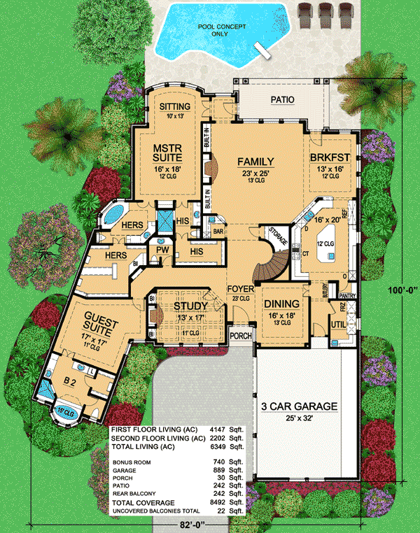 Plan 36227TX: His and Her Baths - Floor Plan - Main Level - European, French Country