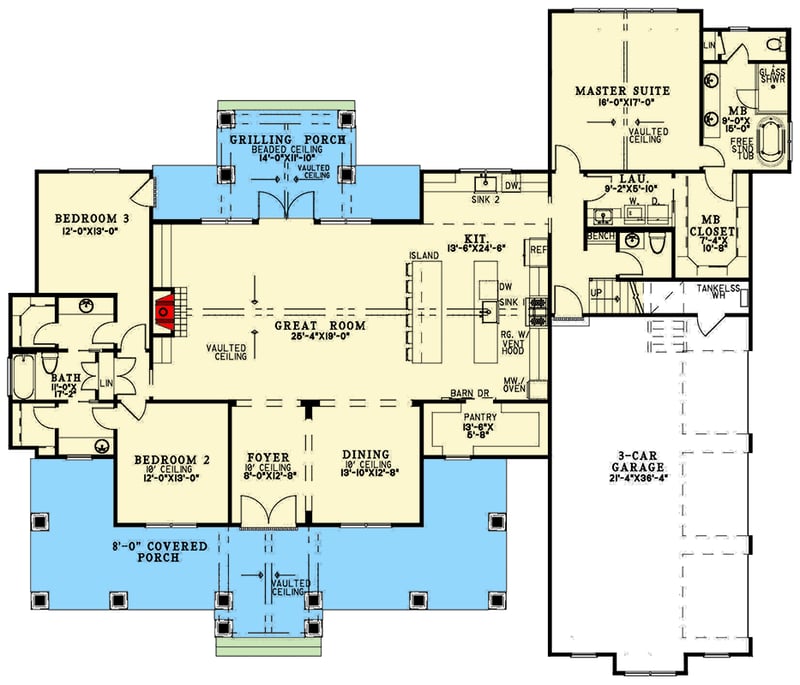 Plan 70886MK: 3-Bed Modern Farmhouse with Two Kitchen Islands and Bonus - 2610 Sq Ft - Floor Plan - Main Level - Country, Farmhouse, Modern Farmhouse, New American