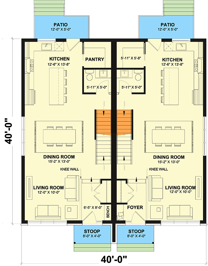 Plan 22689DR: Contemporary Duplex House Plan with Matching 1613 Sq Ft Units with Lower Level Expansion - Floor Plan - Main Level - Contemporary, Northwest