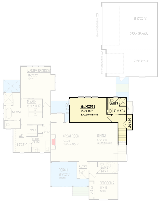 Plan 264123KMD: 3-Bed Country Cottage House Plan with 3-Car Garage - 2400 Sq Ft - Floor Plan - 2nd Floor - Cottage, Country