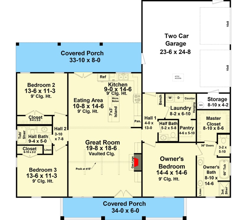 Plan 51220MM: 3-Bed Country Farmhouse Plan with Two Story Great Room - 1800 Sq Ft - Floor Plan - Main Level - Country, Farmhouse, Ranch